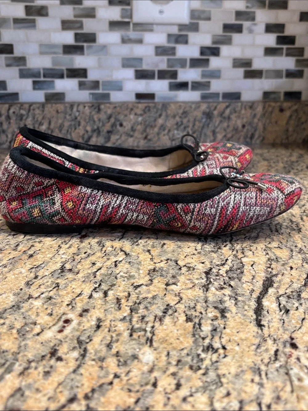 Sam Edelman Felicia Ballet Flats 6.5 Multicolor Jacquard Tapestry Bow Boho